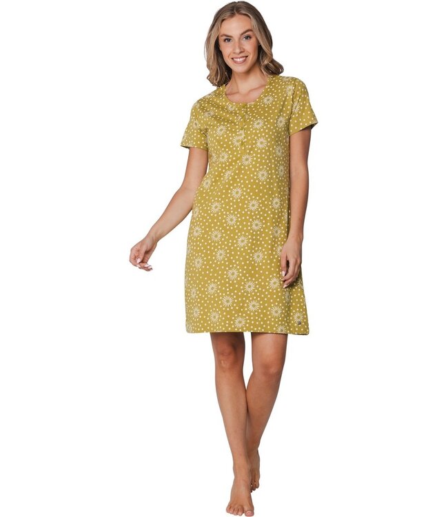 groen biologisch katoenen dames nachthemd korte mouw dotty sunflower
