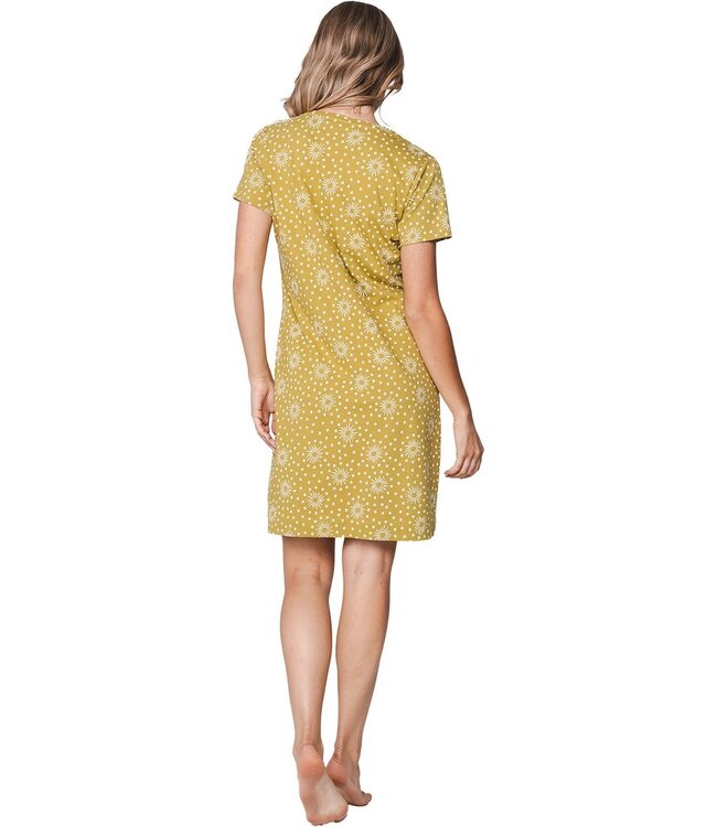 green short sleeve organic nightdress with buttons dotty sunflower