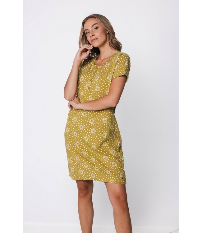 green short sleeve organic nightdress with buttons dotty sunflower