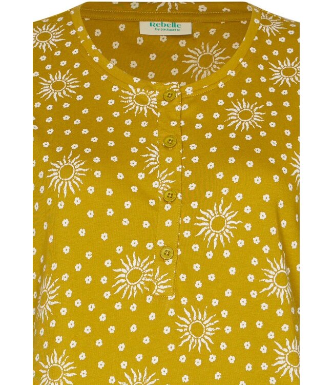 green short sleeve organic nightdress with buttons dotty sunflower