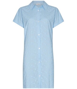 Pastunette Premium full button short sleeve cotton nightdress pretty blue flower