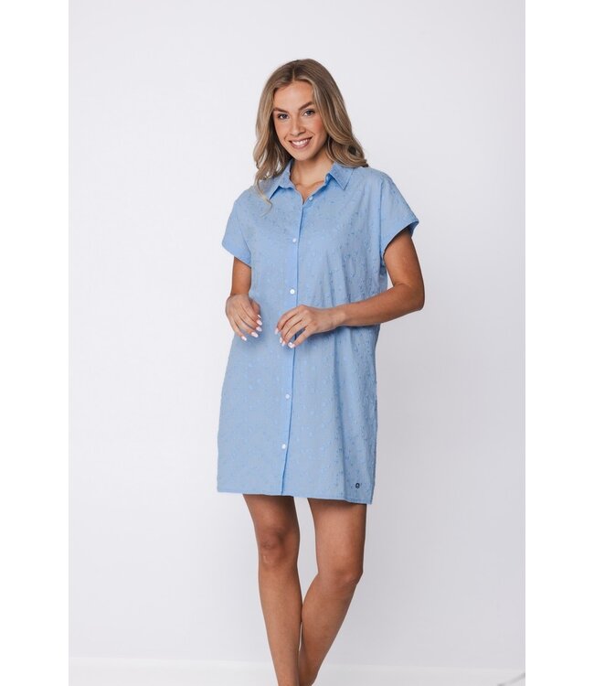 full button short sleeve cotton nightdress pretty blue flower