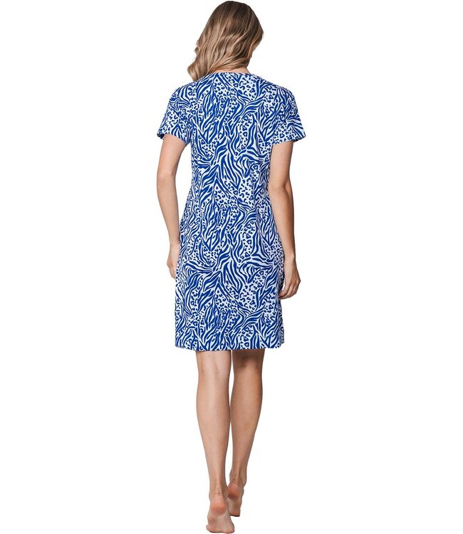 blue organic cotton short sleeve nightdress with buttons true blue