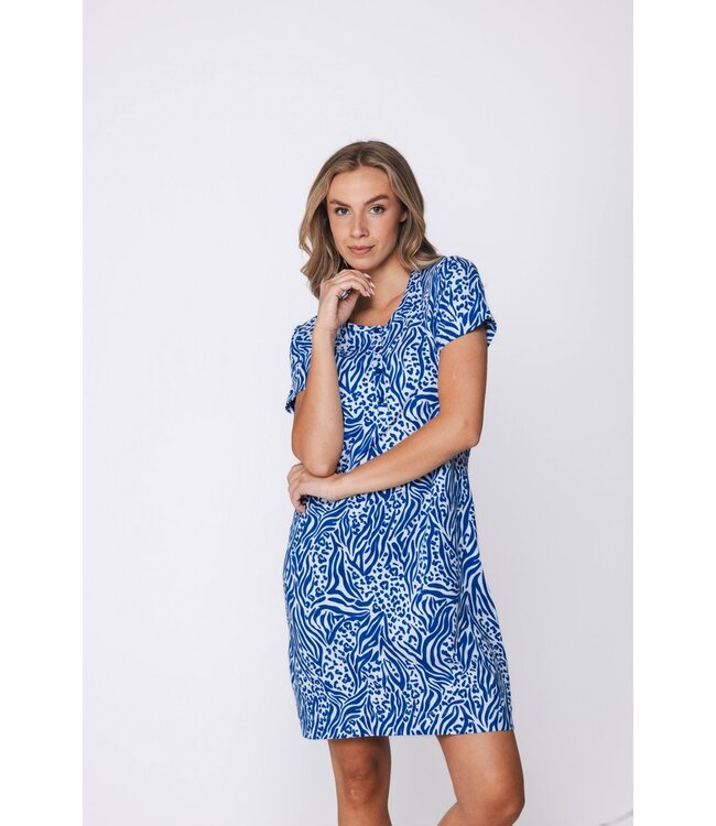 blue organic cotton short sleeve nightdress with buttons true blue