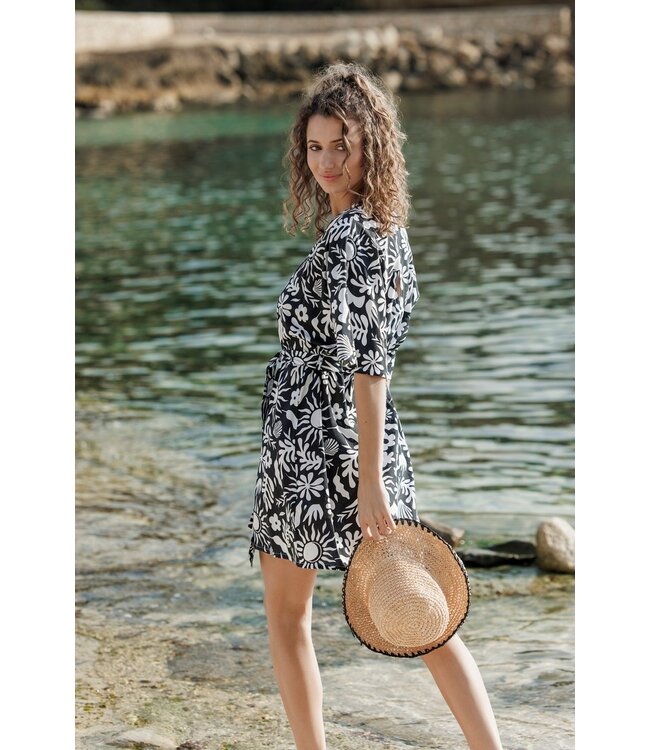 trendy geweven strand cover up met ceintuur fabulous beach flower