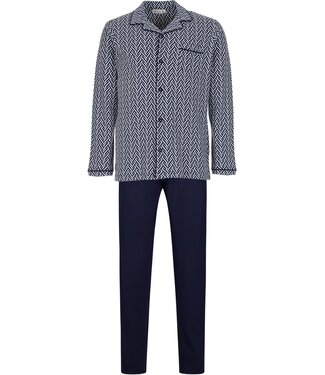 Pastunette for Men blauwe katoenen heren doorknoop pyjama met lange mouwen Chain Link