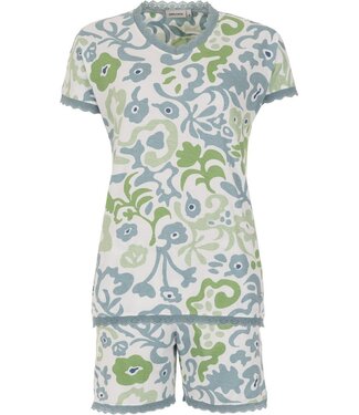 Pastunette biologisch katoenen dames shorty set korte mouw met kant Floral Art