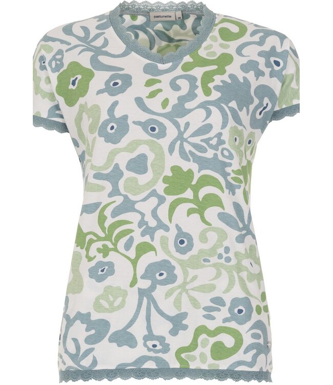 biologisch katoenen dames shorty set korte mouw met kant Floral Art