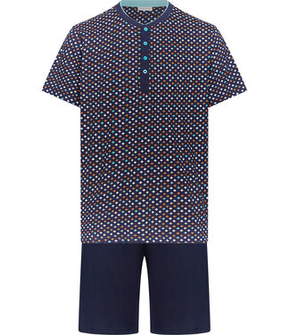 Pastunette for Men blauwe katoenen heren shortama met knopen Groovy Geometric