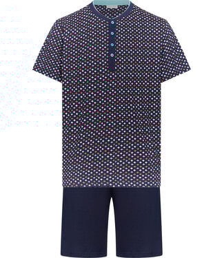 Pastunette for Men blue men's cotton shorty set with buttons groovy geometric