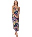 long dark blue spaghetti strap floral beachdress tropical leaf