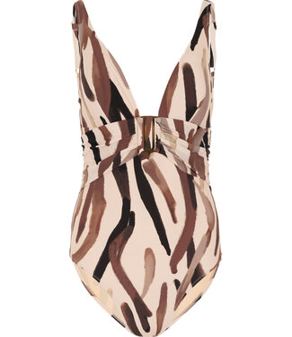 Pastunette Premium Beach brown soft cup, powernet v neck swimming costume safari beach