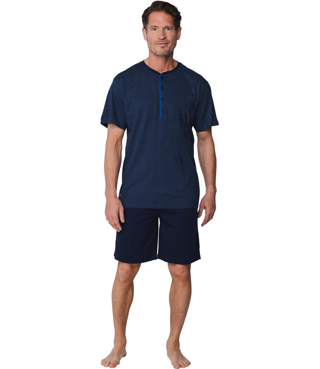 blauwe katoenen shorty set met knopen 'comfort men'