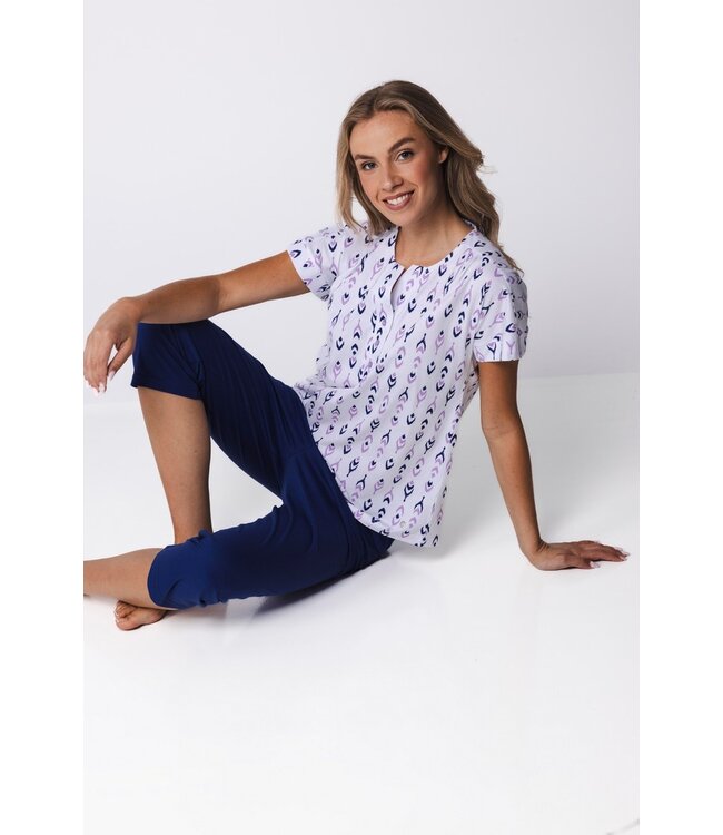 klassieke katoenen pyjama set met knopen Abstract Floral Jewel