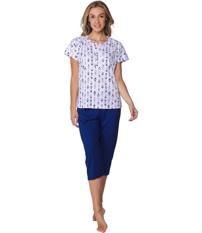 klassieke katoenen pyjama set met knopen Abstract Floral Jewel