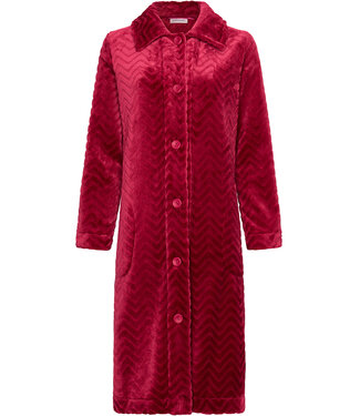 Pastunette Donkerrode fleece ochtendjas met kraag Bordeaux Zigzag