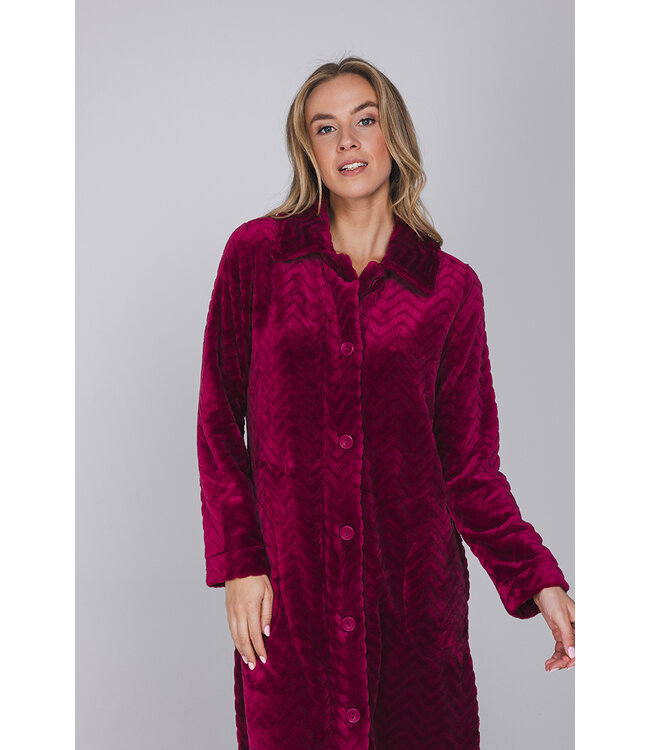 Dark red fleece morning gown with collar Bordeaux Zigzag