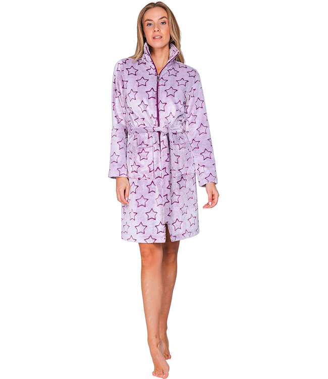 Dark purple fleece morning gown with zip long Fabulously Starry