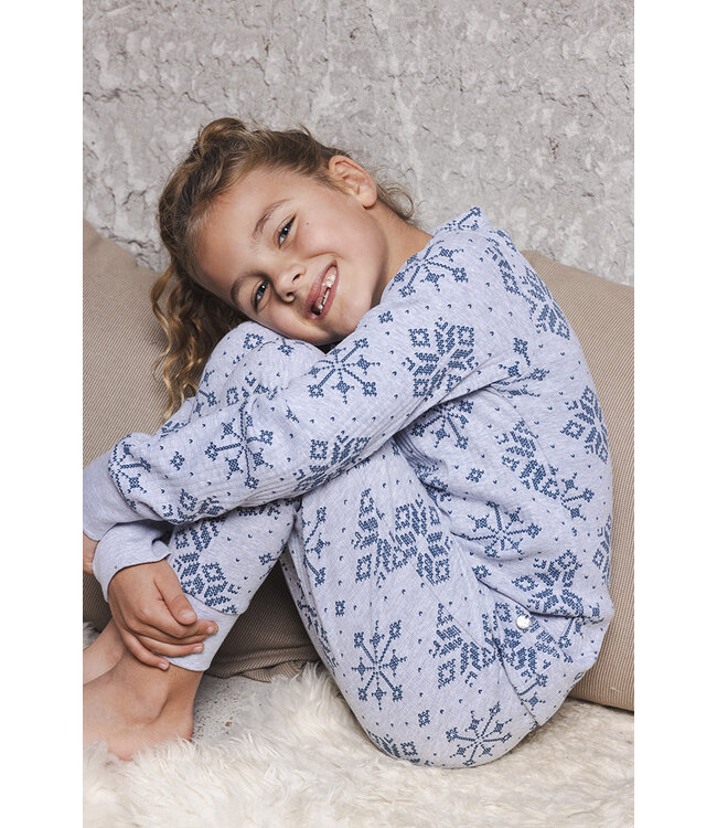 Donkerblauwe meisjes pyjama van wafelstof Snowflake Sparkle