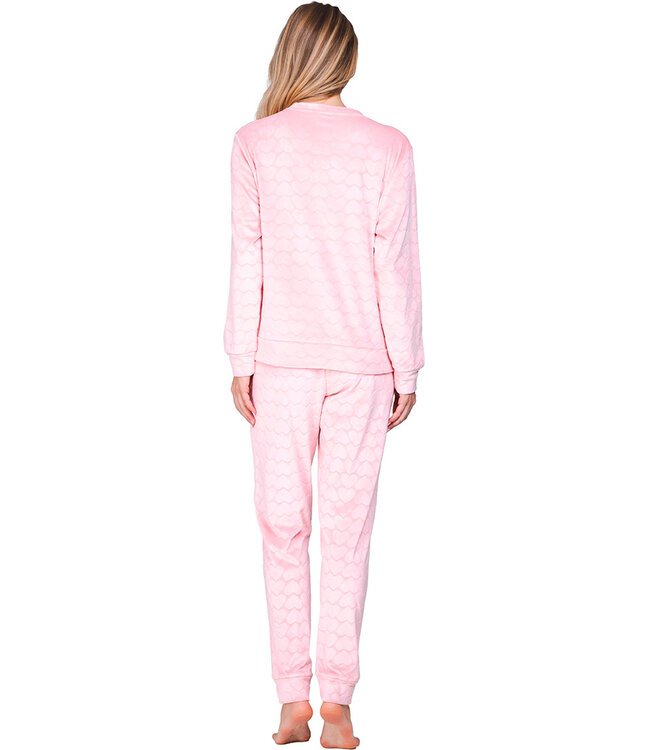 Lichtroze fleece pyjama met kangoeroe zak True Love