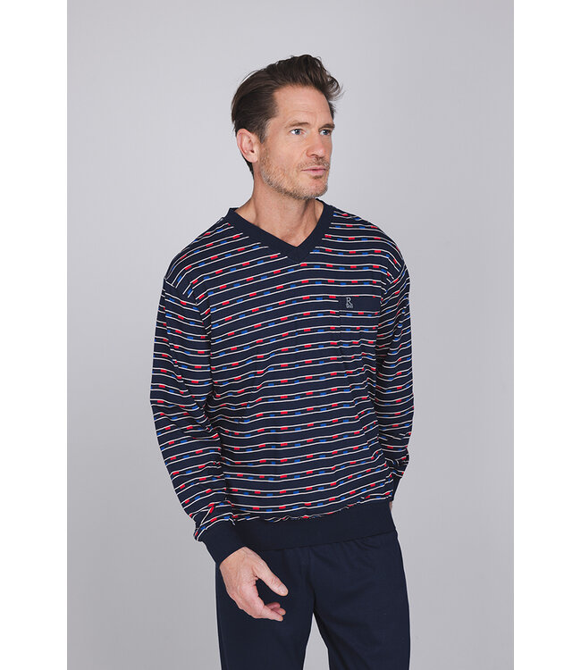 Dark blue cotton long sleeved men's pyjama Groovy Blocks