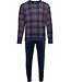 Donkerblauwe fleece heren pyjama lange mouwen Modern Check