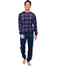 Donkerblauwe fleece heren pyjama lange mouwen Modern Check