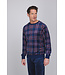 Donkerblauwe fleece heren pyjama lange mouwen Modern Check