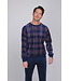 Donkerblauwe fleece heren pyjama lange mouwen Modern Check