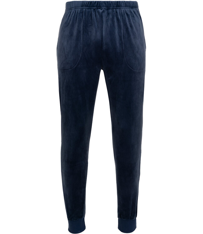 Donkerblauwe fleece heren pyjama lange mouwen Modern Check