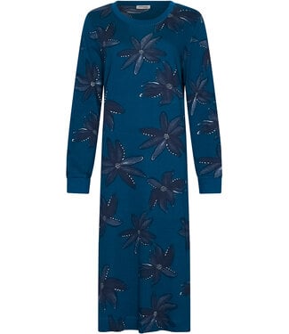Pastunette Premium Dark blue cotton nightdress with cuffs long sleeves Fancy Floral