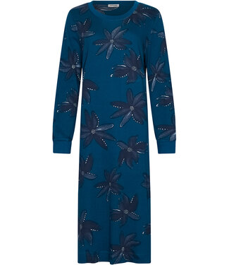 Pastunette Premium Donkerblauw katoenen nachthemd met boorden lange mouwen Fancy Floral