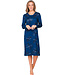 Donkerblauw katoenen nachthemd met boorden lange mouwen Fancy Floral