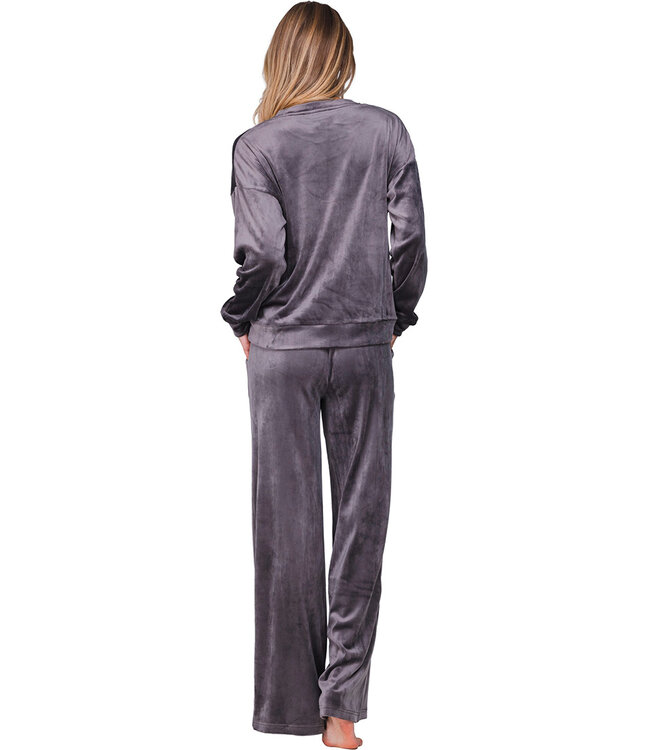 Donkergrijze fleece pyjama met borstzakje Fabulously Chic