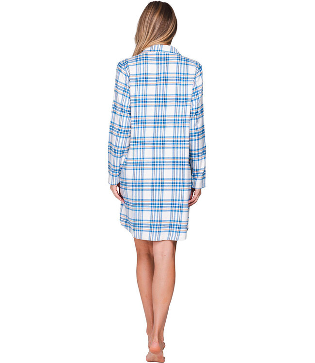 Blue cotton flannel nightdress full button Trendy Check