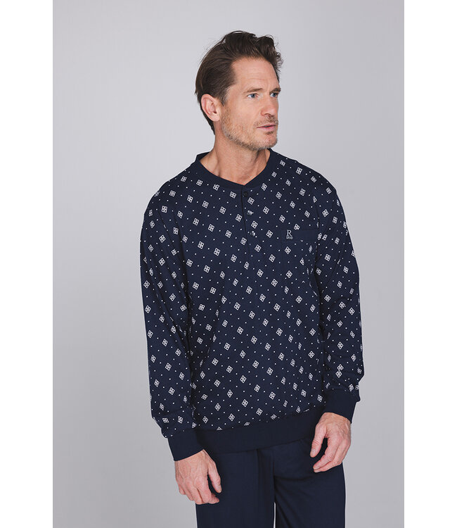 Dark blue cotton long sleeved men's pyjama Modern Squares