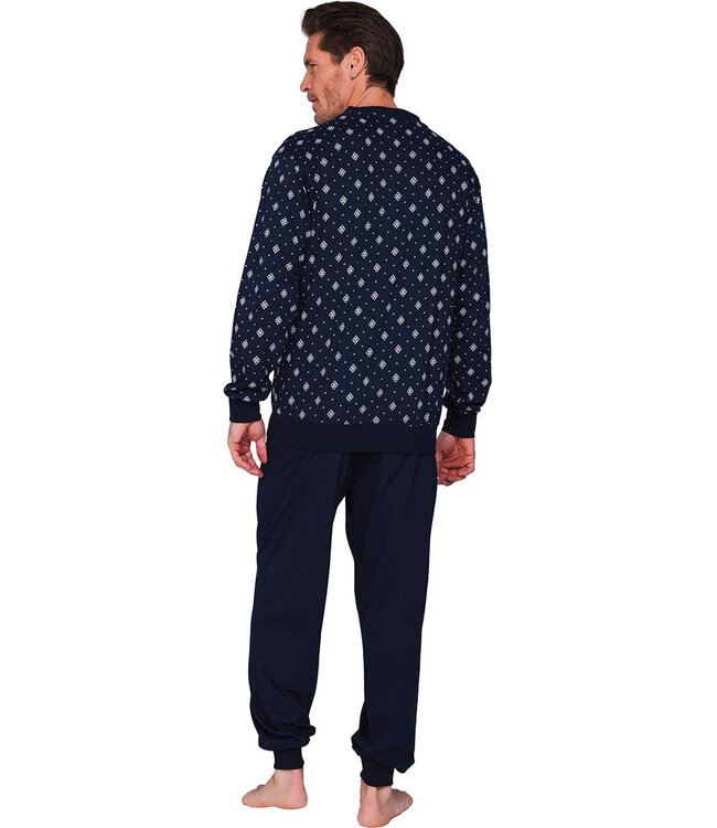 Dark blue cotton long sleeved men's pyjama Modern Squares