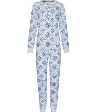 MyRebelle Donkerblauwe pyjama van wafelstof met knoopsluiting Snowflake Sparkle
