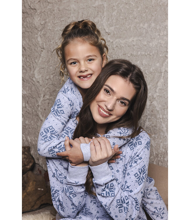 Dark blue waffle pyjama with button front Snowflake Sparkle