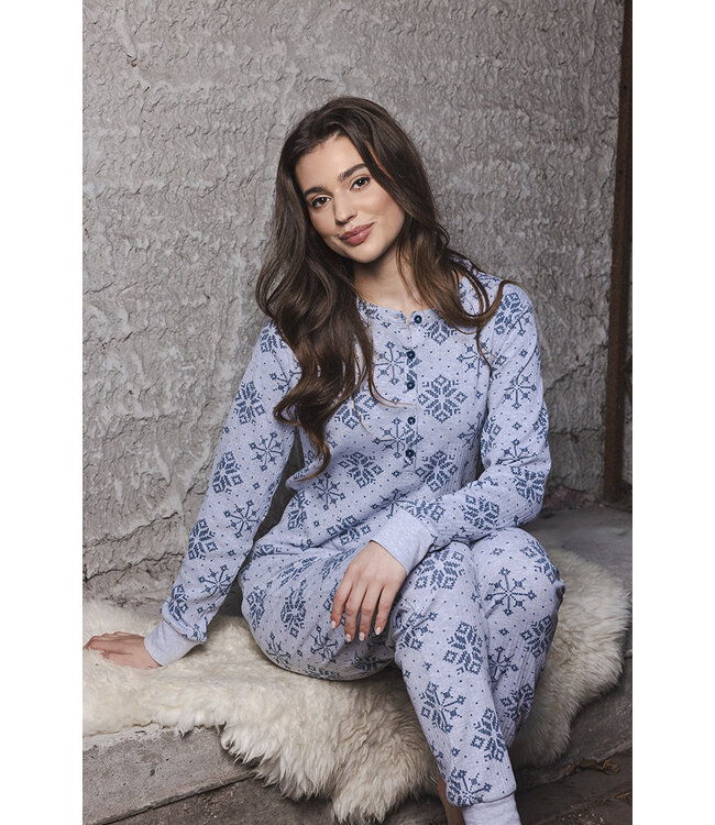 Dark blue waffle pyjama with button front Snowflake Sparkle