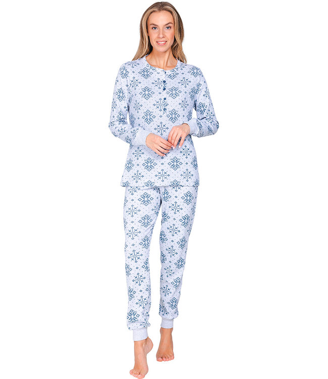 Donkerblauwe pyjama van wafelstof met knoopsluiting Snowflake Sparkle