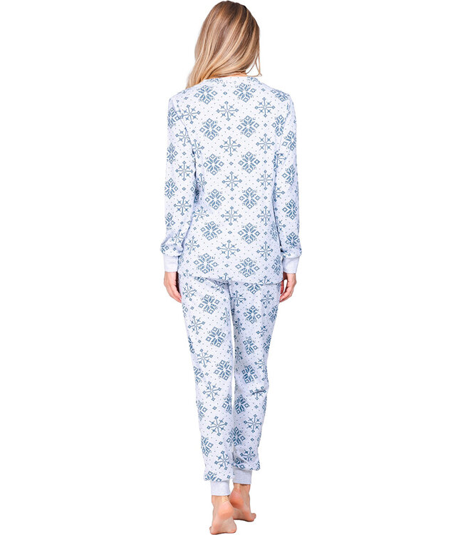 Donkerblauwe pyjama van wafelstof met knoopsluiting Snowflake Sparkle