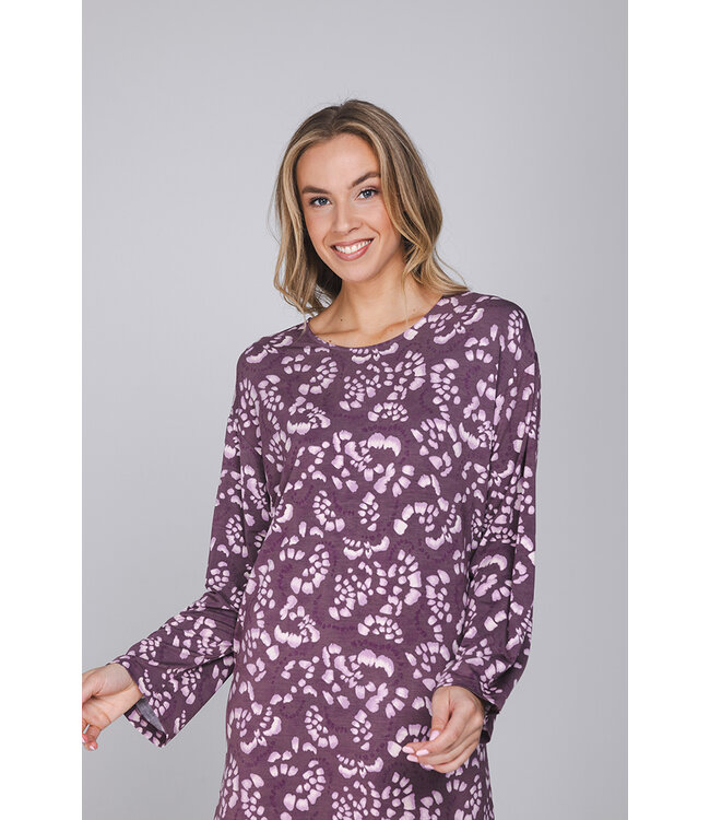 Dark purple modal long sleeved nightdress Pretty Petals