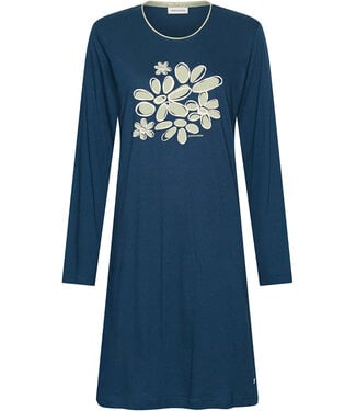 Pastunette Dark blue organic cotton long sleeved nightdress Flower Blooms