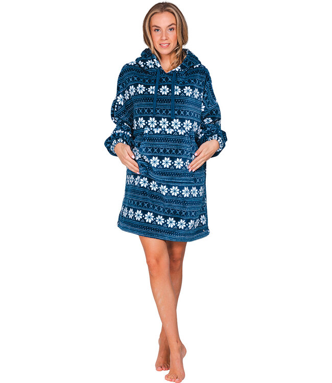Donkerblauwe fleece snuggle hoodie met lange mouwen Nordic Beauty