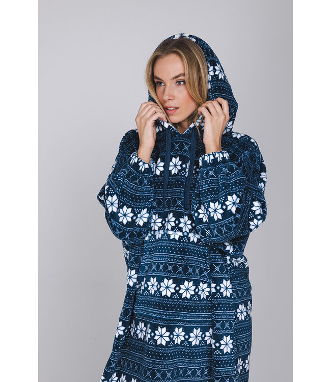 Donkerblauwe fleece snuggle hoodie met lange mouwen Nordic Beauty