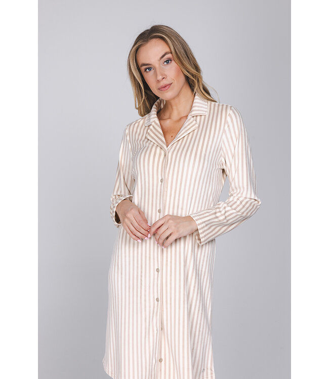 Light brown fleece nightdress with long sleeves Soft Stripes