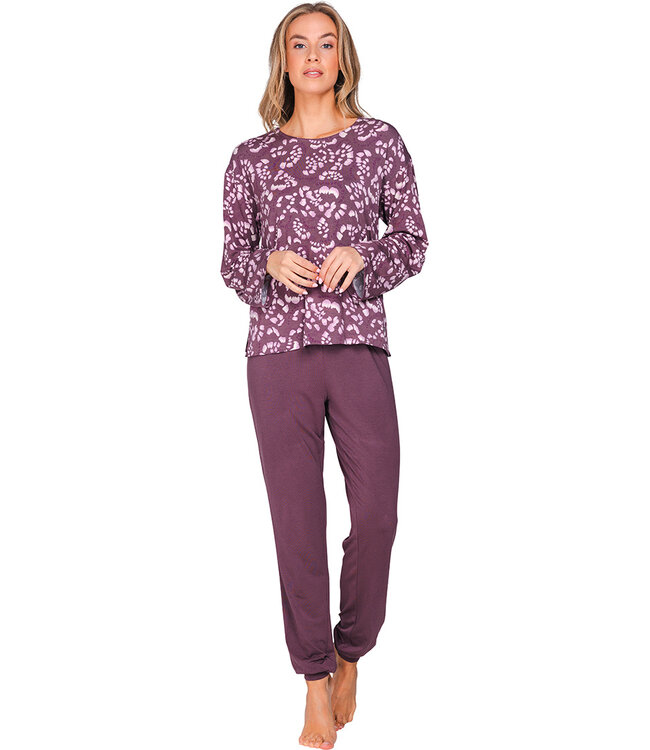 Luxury dark purple modal long sleeved ladies pyjama Pretty Petals print