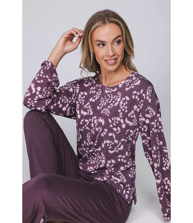 Luxury dark purple modal long sleeved ladies pyjama Pretty Petals print