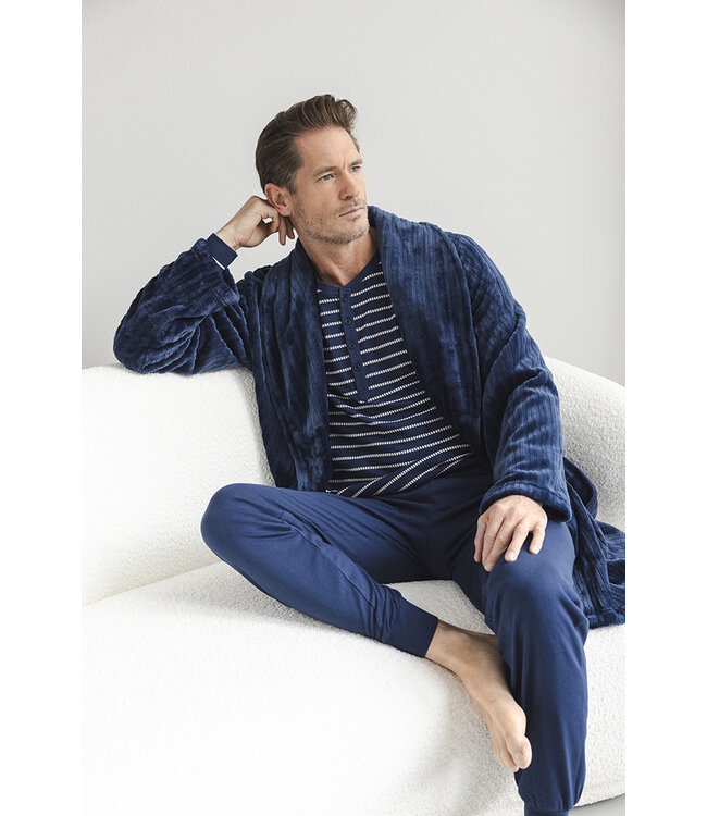 Dark blue cotton long sleeved men's pyjama Trendy Lines